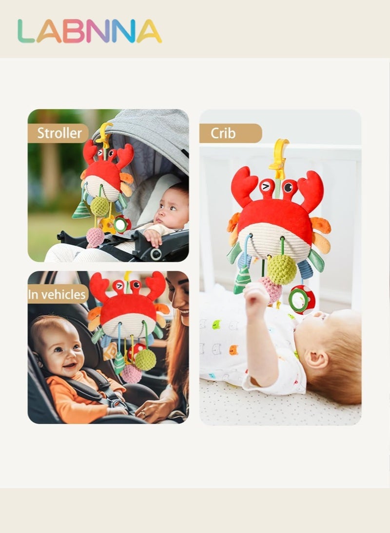 LABNNA Car Seat Toys for Babies 0–12 Months,Hanging Baby Activity Toy for Car Seat, Stroller, Crib Gym Infant Plush Rattle with Mirror, Crinkle, Clip-On for Boys Girls Tummy Time - Image 5